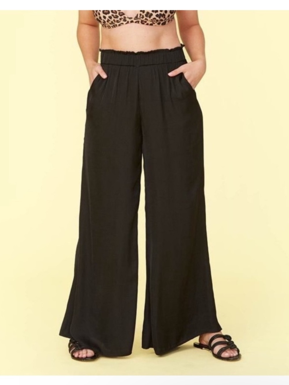 Summersalt Medium NEW The Perfect Palazzo Pants Black Wide Leg Relaxed Elastic